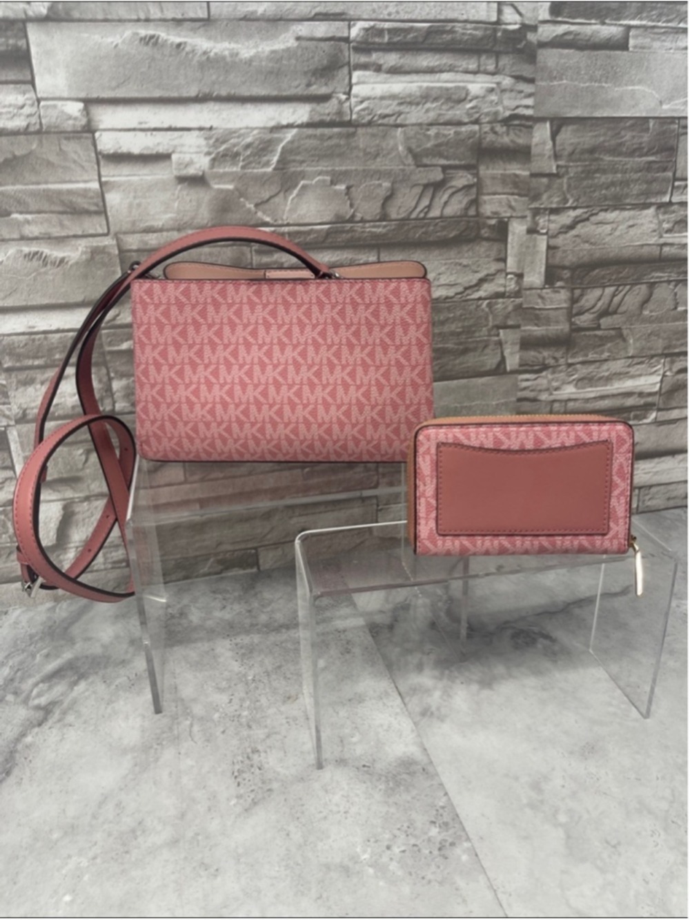 Michael Kors Ruthie Crossbody & Matching Wallet MK Signature Logo Rose Pink - Picture 6 of 15
